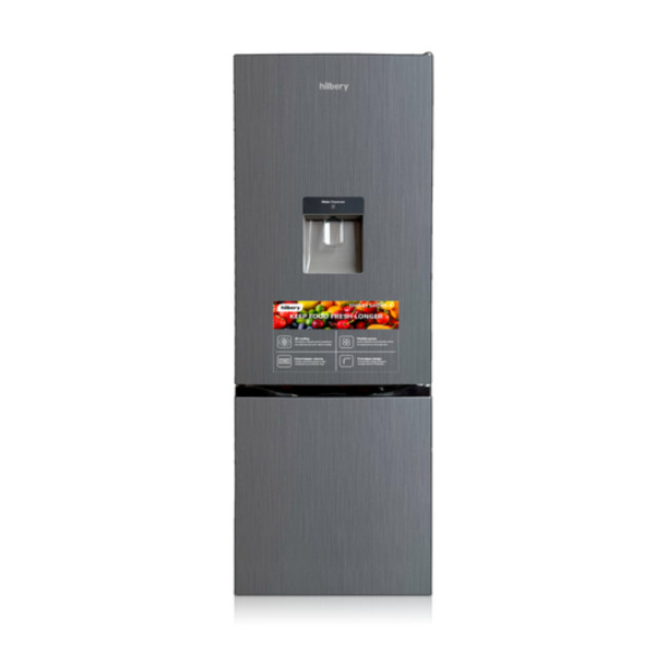 Hilbery 227 Ltr Double Door Bottom Freezer Fridge with Dispenser GREY & BLACK