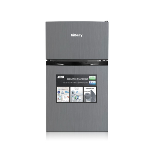Hilbery 86 Ltr Double Door Table Top Fridge GREY & BLACK